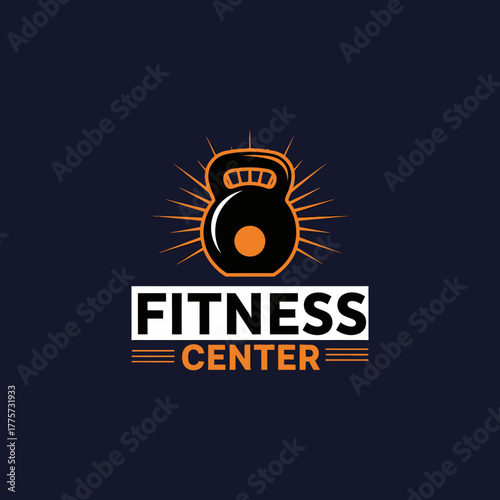 Dynamic fitness center emblem with radiating kettlebell design for strength