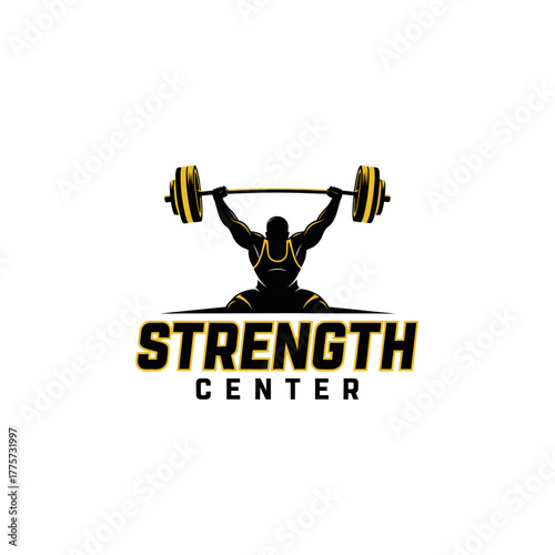 Dynamic Barbell Lift Logo for Strength Center Branding Design