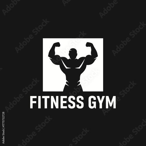 Bold graphic design featuring a powerful silhouetted bodybuilder pose