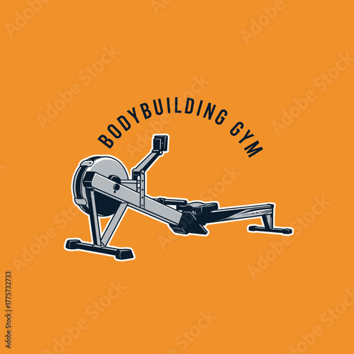 Illustration of a rowing machine for bodybuilding gym vibrant orange background
