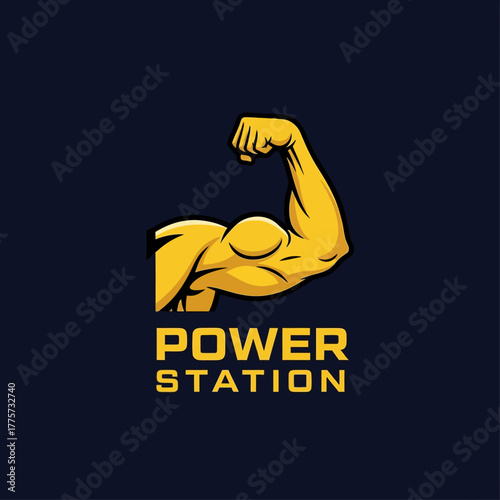 Vibrant Yellow Biceps Logo for Power Station Athletic Branding