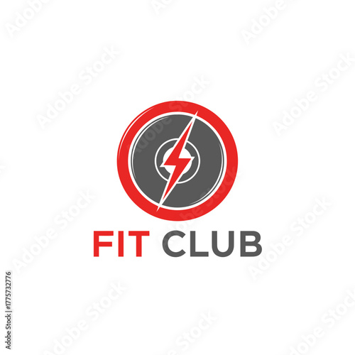 dynamic fitness club logo design with a striking red lightning bolt
