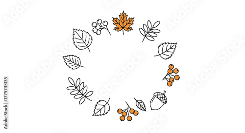 Autumn leaves, acorns, and berries form a delightful wreath, perfect for celebrating the changing seasons and rustic decor.