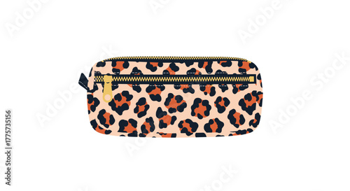 Stylish leopard print pouch bag with golden zippers, an elegant and functional accessory for carrying essentials or organizing belongings.