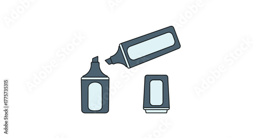 Minimalist illustration of a grey highlighter marker, showing its open cap, symbolizing organization, study, and creative marking tools.