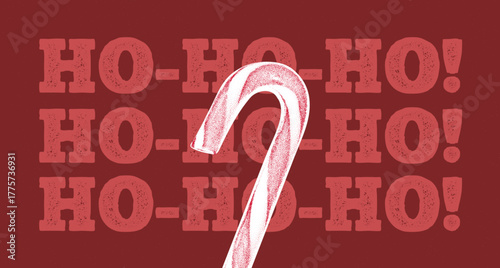 Retro halftone Christmas vector illustration with candy cane