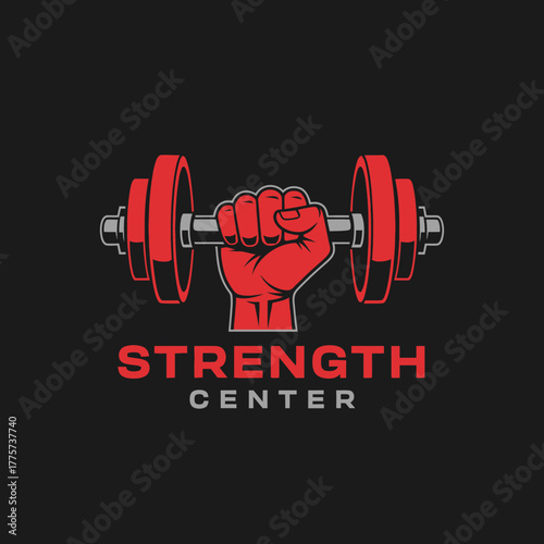 Vibrant strength center logo featuring a commanding hand gripping a classic