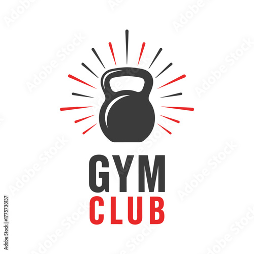 dynamic fitness emblem with kettlebell and radiating lines  bold club branding