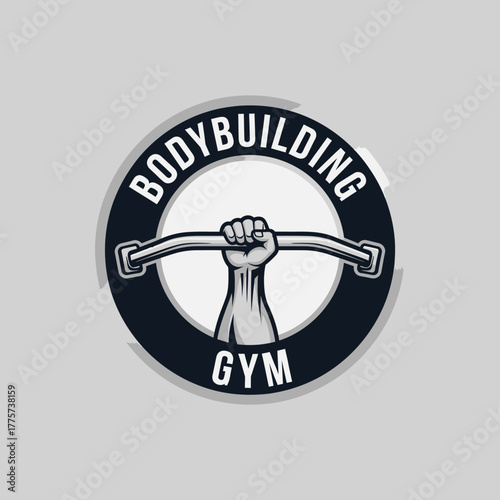 Circular Badge Emblem for Bodybuilding with Strong Hand Gripping Barbell