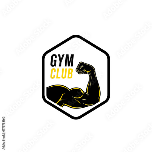 Bold Gym Club Emblem with Strong Bicep for Fitness and Strength