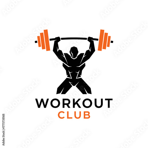 Strong man's silhouette lifting a barbell, ideal for fitness club branding