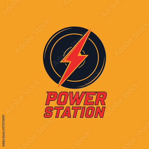 Dynamic Power Station Emblem for Energy and Strength Concepts