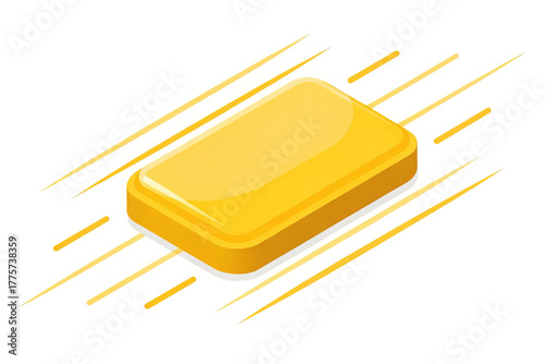 Gold bar or ingot in isometric view. Financial concept of wealth and riches. Banking or investment asset. Fast motion lines symbolize speed and success.