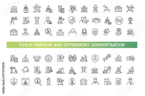 Public Services and Government Administration Line Icons Set