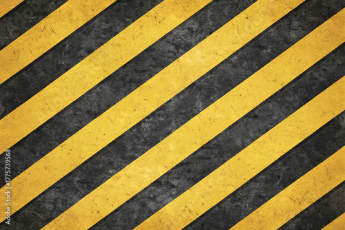 Warning background with black and yellow diagonal stripes. Grunge safety pattern texture. Industrial hazard for construction. Caution barrier or restricted zone.