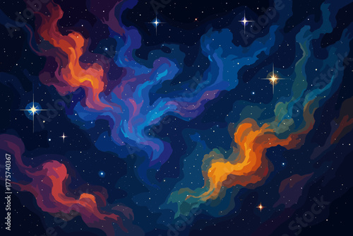 Colorful Cosmic Vision. Vibrant outer space scene with colorful nebulas and glowing stars, dynamic and ethereal atmosphere,