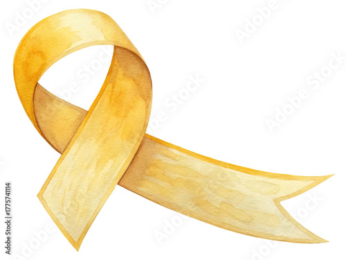 Yellow awareness ribbon in a watercolor style. Hand painted illustration for a support campaign or charity cause. Symbol of hope and solidarity for health issues.