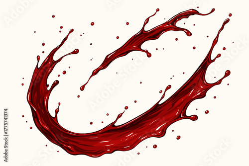 Wine Art Splash. Dynamic splash of red wine frozen mid-air against a vector illustration clean white background, bold and artistic