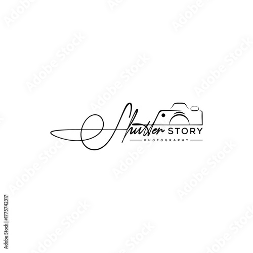 Signature photography vector logo. Wedding photography logo. Font calligraphy design. Logotype script font type. Font lettering logo. Handwritten with handwritten logo camera icon