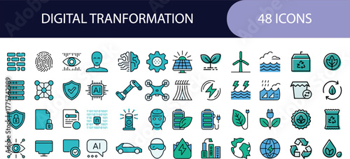 Digital transformation icons set business technology innovation growth automation cloud computing data