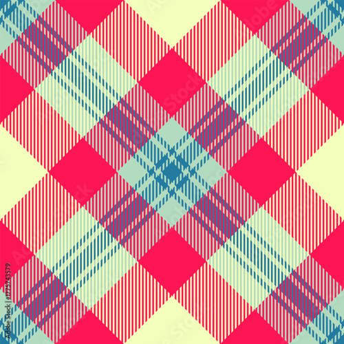 Classic tartan pattern. A vibrant and versatile design featuring intersecting stripes of pink, blue, and beige. Ideal for backgrounds, textiles, or graphic projects.