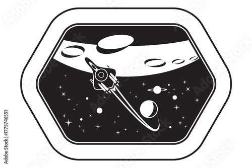 View from spaceship travelling over the Mars - vector illustration 