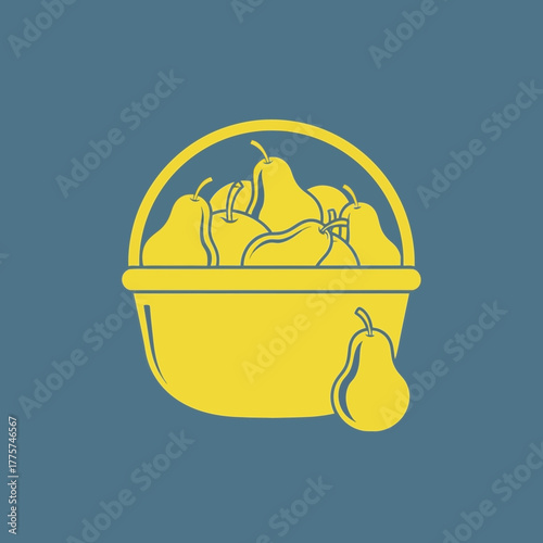 Yellow pears in a basket one pear outside the basket illustration.