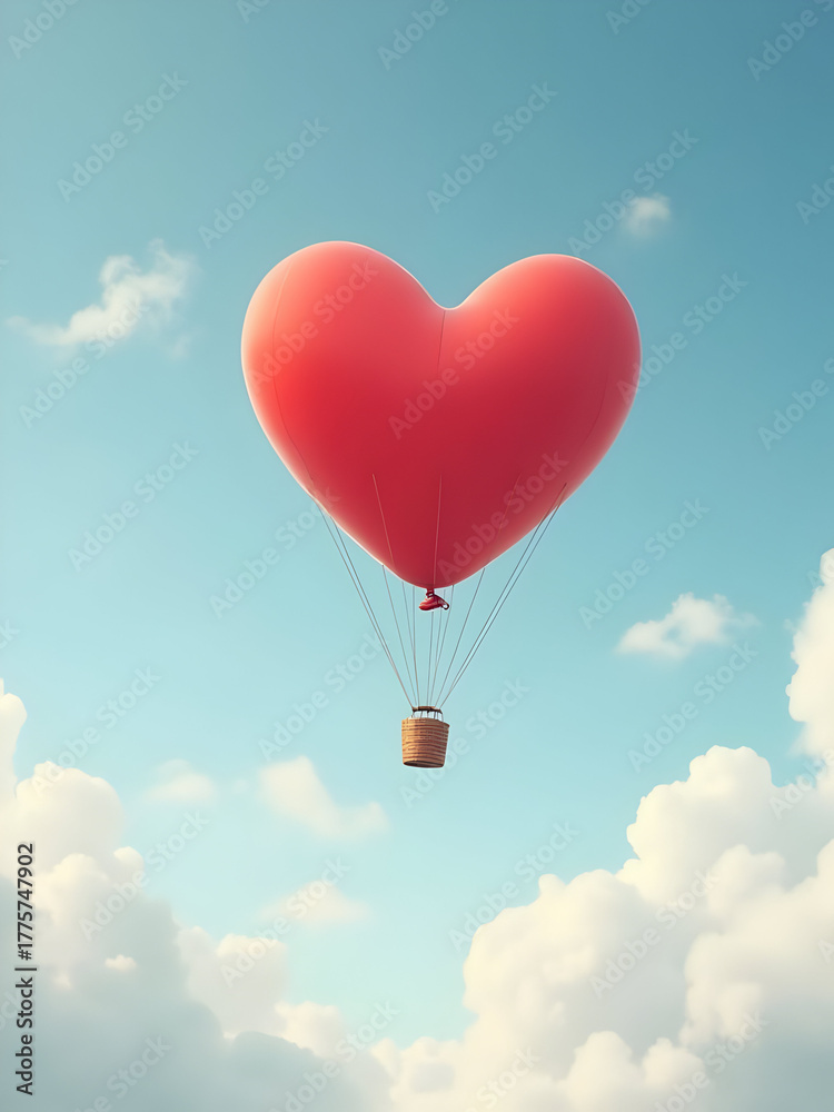 Fototapeta premium Heart flying in sky like balloon