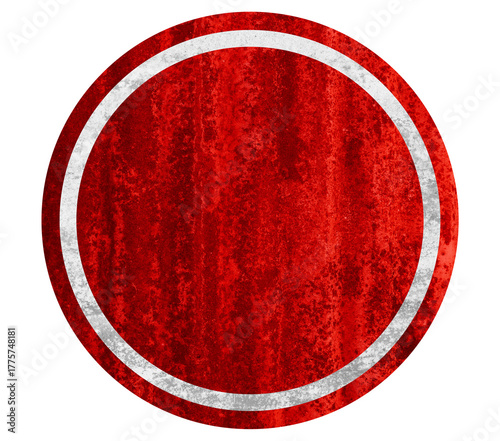 Traffic sign. Grungy red circular sign with white border and textured background, versatile for design, caution, or decorative concepts.