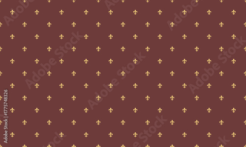 Elegant fleurdelis pattern on a rich burgundy background.  Perfect for luxury branding, invitations, wallpaper, or textile design. This repeating motif evokes sophistication and classic style.