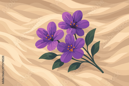 Violet Floral Illustration. Vibrant violet flowers resting vector illustration on a soft fabric illuminated by natural light,