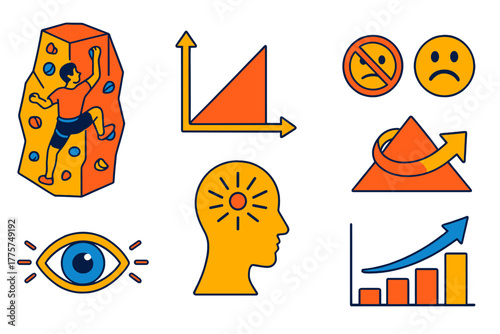 Optimal Challenge Psychology. Isometric vector illustration set Psychology of optimal challenge: rock climber in flow, skill-task