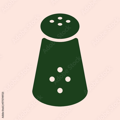 Dark green salt shaker with light pink holes and light pink background pepper shaker seasoning