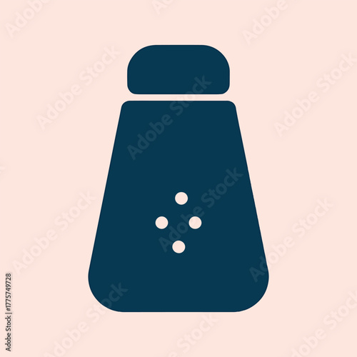 Dark blue salt shaker with four light pink circles on a pale pink background pepper shaker spice container