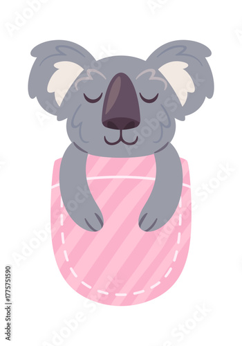 Fluffy koala sleeping under blanket