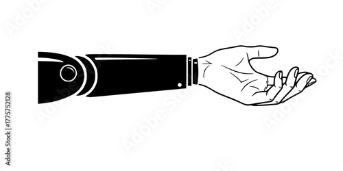 AI Human-Robot Collaboration Hand Augmentation Vector Icon