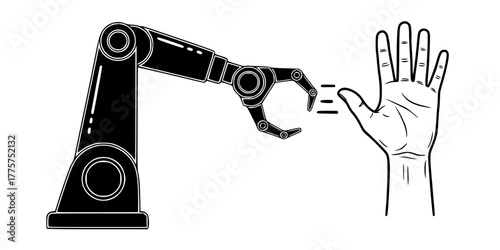 AI Human-Robot Collaboration Hand Augmentation Vector Icon