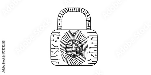 AI Data Ethics Digital Lock Fingerprint Minimalist Line Art