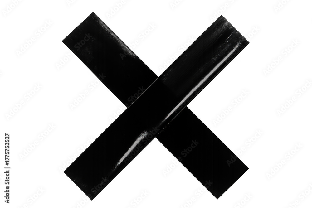 Obraz premium Black insulating tape forming an x mark, symbolizing error, denial, prohibition, banning, or wrong choice on transparent background