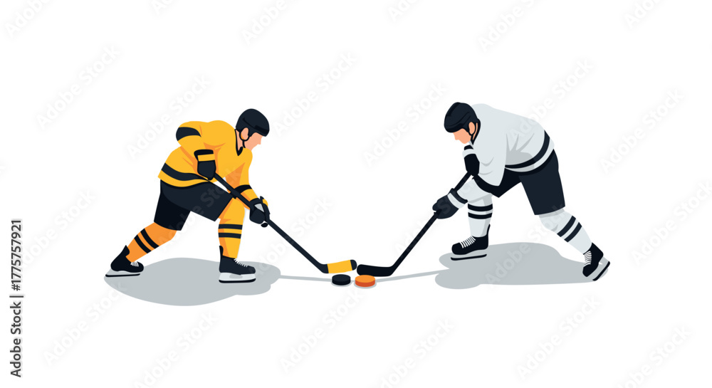 Fototapeta premium Ice hockey faceoff between two players in action