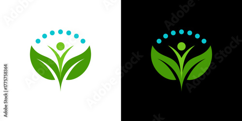 leaf health. people health life logo icon design. people grow with green leaf icon symbol for health lifestyle logo 