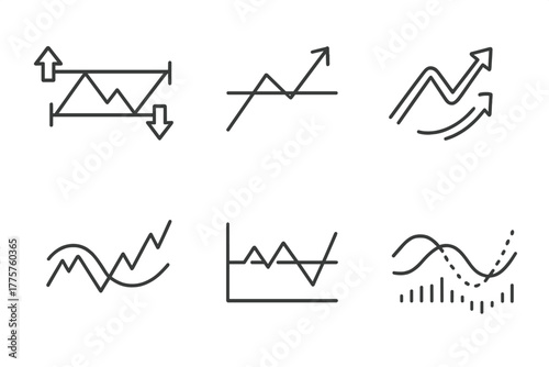Forex Line Icons. Line style icons of forex trading: support and resistance levels, breakout detection, trend reversal signal,
