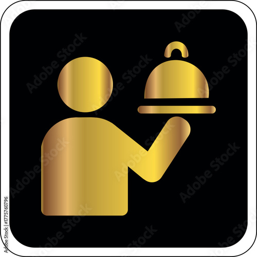gold color vector illustration symbol of man serving foods 