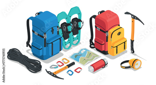 Isometric camping gear and equipment for outdoor adventures