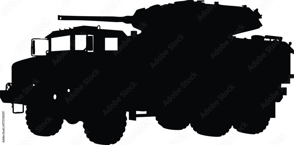 Obraz premium Military armored vehicle silhouette vector illustration for defense and security design projects 