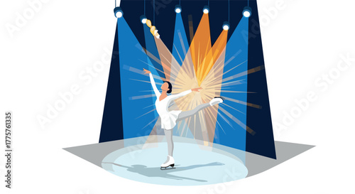 Figure skater performing under colorful stage lights in an elegant pose