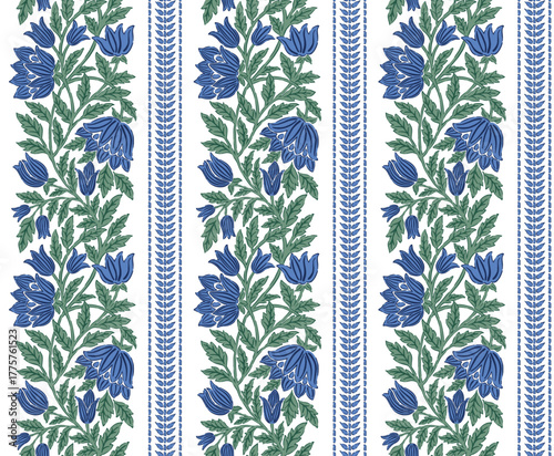 Stripe Block Print,Floral stripe pattern ,boho flower repeat, Vintage flower design, Stripe flower