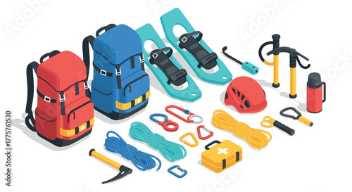 Essential isometric camping gear set for outdoor adventures