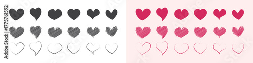 Set of Scribble Sketch Heart Icons Collection Hand-Drawn Love Symbols