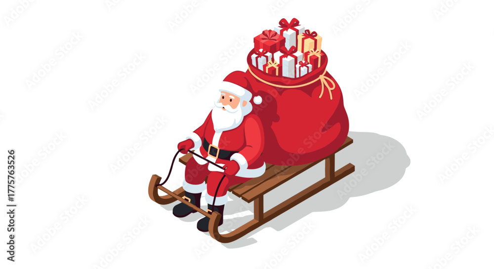 Obraz premium Santa on a sledge with gifts in isometric style for christmas celebration